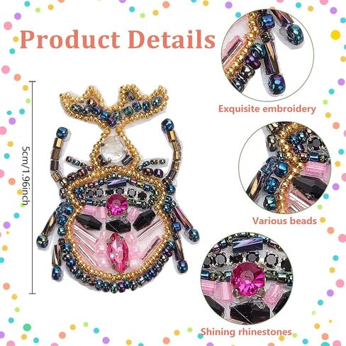 FREEBLOSS 6 Pcs Beaded Embroidery Kit Insect Sew on Patches Kit Beaded Appliques Sequin Patches Beaded Sew on Patches Embroidered Decorative Patch Sew Applique Patches for Brooch Hair Clip in Saudi Arabia