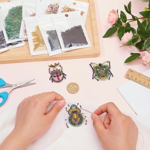 FREEBLOSS 6 Pcs Beaded Embroidery Kit Insect Sew on Patches Kit Beaded Appliques Sequin Patches Beaded Sew on Patches Embroidered Decorative Patch Sew Applique Patches for Brooch Hair Clip in Saudi Arabia