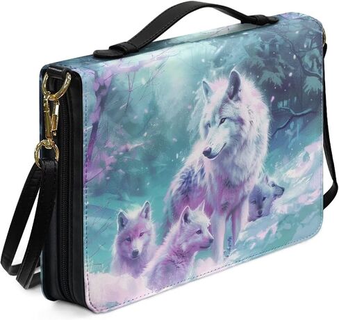 Wolf Forest Printed Bible Covers for Men & Women, Bible Holder, Lightweight Bible Cover Carrying Organizer Bag with Detachable Shoulder Strap, Leather Bible Case Church Bag,M in Saudi Arabia