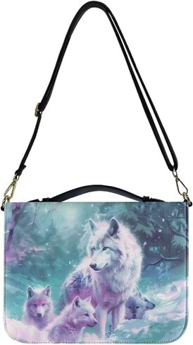 Wolf Forest Printed Bible Covers for Men & Women, Bible Holder, Lightweight Bible Cover Carrying Organizer Bag with Detachable Shoulder Strap, Leather Bible Case Church Bag,M in Saudi Arabia