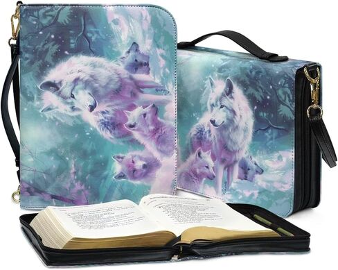 Wolf Forest Printed Bible Covers for Men & Women, Bible Holder, Lightweight Bible Cover Carrying Organizer Bag with Detachable Shoulder Strap, Leather Bible Case Church Bag,M in Saudi Arabia