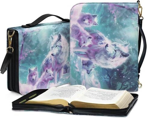 Wolf Forest Printed Bible Covers for Men & Women, Bible Holder, Lightweight Bible Cover Carrying Organizer Bag with Detachable Shoulder Strap, Leather Bible Case Church Bag,M in Saudi Arabia