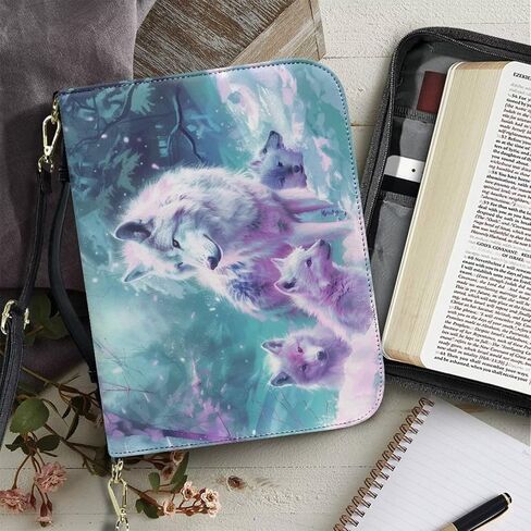 Wolf Forest Printed Bible Covers for Men & Women, Bible Holder, Lightweight Bible Cover Carrying Organizer Bag with Detachable Shoulder Strap, Leather Bible Case Church Bag,M in Saudi Arabia