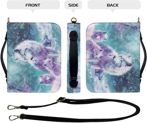 Wolf Forest Printed Bible Covers for Men & Women, Bible Holder, Lightweight Bible Cover Carrying Organizer Bag with Detachable Shoulder Strap, Leather Bible Case Church Bag,M in Saudi Arabia