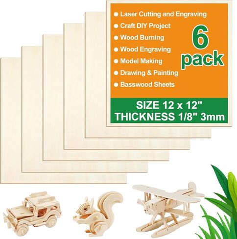 36 Pack Basswood Sheets 12 X 12 X 1/8 Inch Wood for Crafts, Basswood Plywood, Unfinished Wood for Laser Cutting and Engraving, DIY Crafts, Model Making in Saudi Arabia