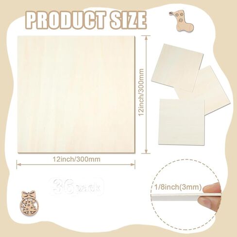 36 Pack Basswood Sheets 12 X 12 X 1/8 Inch Wood for Crafts, Basswood Plywood, Unfinished Wood for Laser Cutting and Engraving, DIY Crafts, Model Making in Saudi Arabia