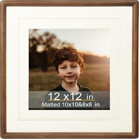 Square 6x6 Picture Frame Horizontal Vertical Display Photos 4x4 with Mat or 6x6 without Mat Made of Solid Natural Walnut Wood with Real Glass Table Desktop Standing Wall Mounting Gallery Frames in Kuwait