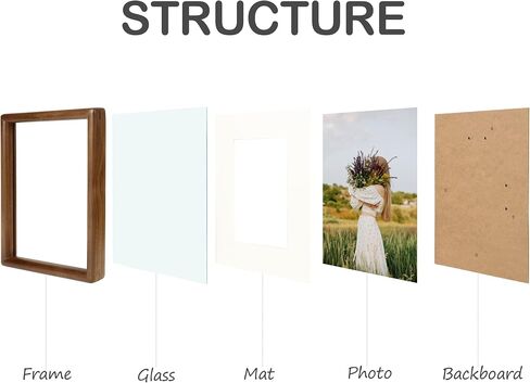 Square 6x6 Picture Frame Horizontal Vertical Display Photos 4x4 with Mat or 6x6 without Mat Made of Solid Natural Walnut Wood with Real Glass Table Desktop Standing Wall Mounting Gallery Frames in Kuwait
