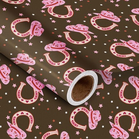 Lezakaa Western Cowgirl Wrapping Paper Roll for Girls Women ، و Cowgirl Boots & Boukets of Flowers ، Wild West Cowgirl Party Gift For Birthday ، Mini Roll ، 17 Inges × 16.4 قدم (23.2 قدم مربع) in Kuwait