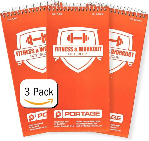 Portage Fitness & Workout Notebook - Fitness Journal, Workout Log, Exercise & Weight Training Notebook Planner, Fitness Tracker Log for Bodybuilding – 4 x 8 Inches, 140 Pages, 70 Sheets (Pack of 3) in Saudi Arabia