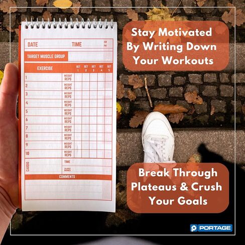 Portage Fitness & Workout Notebook - Fitness Journal, Workout Log, Exercise & Weight Training Notebook Planner, Fitness Tracker Log for Bodybuilding – 4 x 8 Inches, 140 Pages, 70 Sheets (Pack of 3) in Saudi Arabia