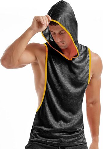 Men's Workout Hooded Tank Tops Bodybuilding Muscle Cut Off T Shirt Sleeveless Gym Hoodies in Kuwait