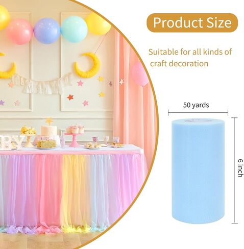 Baby Blue Tulle Fabric Rolls 6 Inch by 50 Yards (150 feet) Fabric Spool Tulle Ribbon for DIY Tutu Bow Baby Shower Birthday Party Wedding Decorations Christmas Craft Party Supplies in Saudi Arabia
