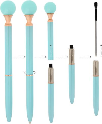 6 Pieces False Pearl Decoration Twist Metal Ballpoint Pen Ball Pen 1.0 MM Black Ink in Saudi Arabia