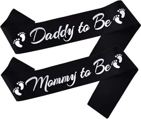 2pcs Mommy to Be and Daddy to Be Sash, Maternity Photo Prop Sash for New Mom Dad Baby Shower Party Gender Reveal Supplies Decorations, Black+White in Saudi Arabia