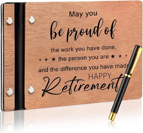 Wood Retirement Guest Book with Signature Pen Retirement Party Decorations Supplies Gifts for Women Men Office Colleague Advice and Wishes(Happy Retirement) in Kuwait