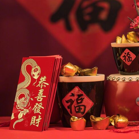 36pcs Chinese New Year Snake Red Envelopes 2025, 3.5x 6.7 inch Money Envelope Red Packets Hong Bao with 6 Different Gold Snake in Saudi Arabia
