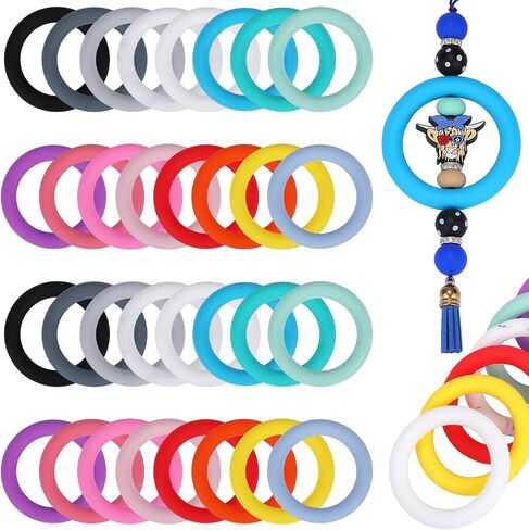 WEWAYSMILE 32 Piece Silicone Beadable Ring 65mm Round Silicone Beads Ring Bulk Focal Beads Water Transfer Silicone Beads for DIY Make Handicrafts Keychains Necklaces Lanyards(Classic Color Mix 1) in Kuwait