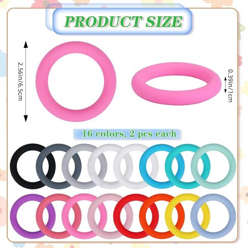 WEWAYSMILE 32 Piece Silicone Beadable Ring 65mm Round Silicone Beads Ring Bulk Focal Beads Water Transfer Silicone Beads for DIY Make Handicrafts Keychains Necklaces Lanyards(Classic Color Mix 1) in Kuwait