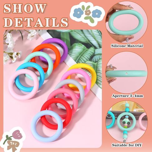 WEWAYSMILE 32 Piece Silicone Beadable Ring 65mm Round Silicone Beads Ring Bulk Focal Beads Water Transfer Silicone Beads for DIY Make Handicrafts Keychains Necklaces Lanyards(Classic Color Mix 1) in Kuwait