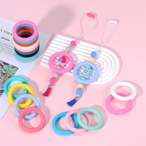 WEWAYSMILE 32 Piece Silicone Beadable Ring 65mm Round Silicone Beads Ring Bulk Focal Beads Water Transfer Silicone Beads for DIY Make Handicrafts Keychains Necklaces Lanyards(Classic Color Mix 1) in Kuwait