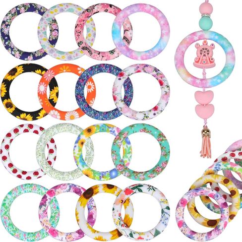 WEWAYSMILE 32 Piece Silicone Beadable Ring 65mm Round Silicone Beads Ring Bulk Focal Beads Water Transfer Silicone Beads for DIY Make Handicrafts Keychains Necklaces Lanyards(Classic Color Mix 1) in Kuwait