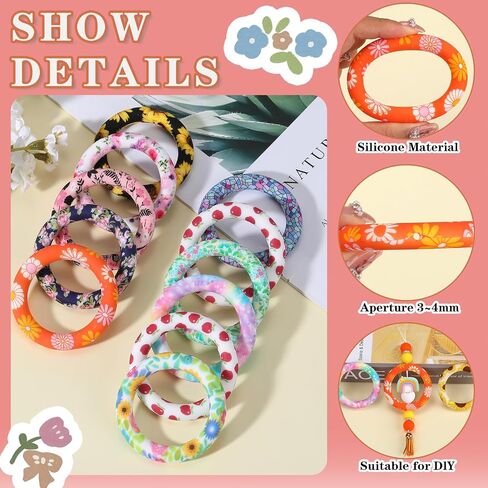 WEWAYSMILE 32 Piece Silicone Beadable Ring 65mm Round Silicone Beads Ring Bulk Focal Beads Water Transfer Silicone Beads for DIY Make Handicrafts Keychains Necklaces Lanyards(Classic Color Mix 1) in Kuwait