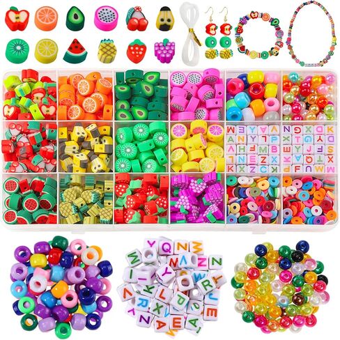 JMUQ Polymer Clay Beads Charms Friendship Bracelet Making Kit, 1900PCS Cute Fun Fruit Flower Butterfly Heart Beads Charms for Jewelry Necklace Earring Making DIY Accessories for Women in Kuwait