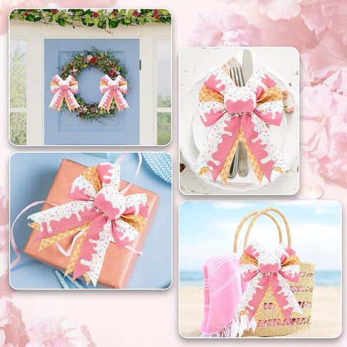 Ice Cream Cone Wired Edge Ribbon Pink Sprinkles Craft Fabric Ribbon for Summer Wreath Bow DIY Wrapping Party Decor, 2 Rolls, 20 Yard in Saudi Arabia
