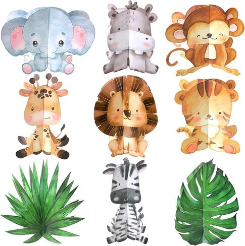WETTARN 9 PCS Baby Jungle Animals Decoration Safari Baby Shower Centerpieces 3D Jungle Themp Centerpces للأطفال in Kuwait