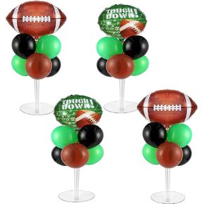 4 Set Soccer Party Balloon Stand Kit, Soccer Foil & Latex Balloons, Green & Black, Sports Themed Party Decoration, Children, Unisex