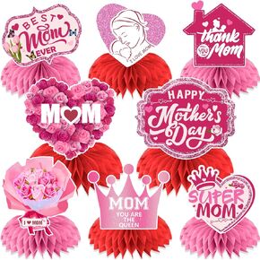 Mothers Day Table Decorations, Mother's Day Decorations Honeycomb Centerpiece, 8 Pcs Mothers Day Decorations for Table 3D Mothers Day Centerpiece Decorations for Mothers Day Party