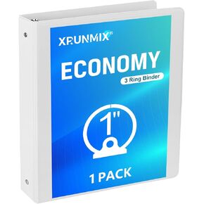 Economy 3-Ring Binders, 1 Inch, Round Rings, 200 Sheet Capacity, ClearVue Presentation View, Non-Stick, White (24)