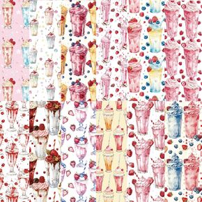 24 Sheets Milkshake Scrapbook Paper 6'' x 6'' Fruit Milkshake Pattern Pad Strawberry Milkshake Single-sided Scrapbook Paper Strawberry Milkshake Craft Paper for Card Making Kit Cardstock Origami DIY