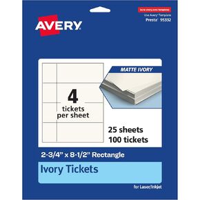 Avery Printable Rectangle Tickets, 2-3/4" x 8-1/2", Matte Ivory Cardstock, Laser/Inkjet, 200 Total