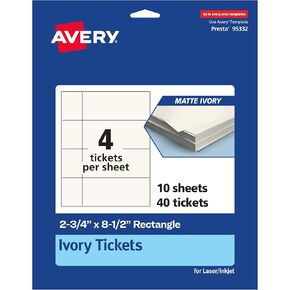Avery Printable Rectangle Tickets, 2-3/4" x 8-1/2", Matte Ivory Cardstock, Laser/Inkjet, 200 Total