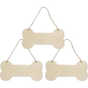 3 Pcs Dog Bone Wood Sign Blank Wooden Plaque Unfinished Wood DIY Crafts Hanging Sign with Ropes for Puppy Pet House Door Wall Decorative, 3.9x7.9 Inches (10x20 cm)