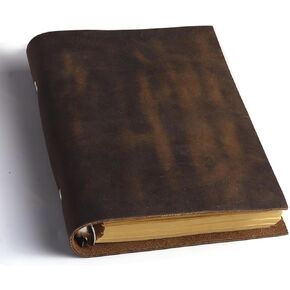 Leather Refillable Notebook,Vintage Leather Journal Diary Journal,7 x 5 IN A6 Binder Notebook (Dark Brown)