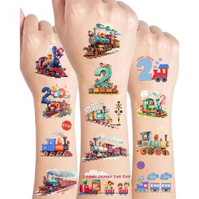 Chugga Chugga اثنين من زخارف الحزب الوشم المؤقتان للأطفال - 150pcs Choo Choo أنا 2 قطار الحفلات تفضل ملصقات الوشم المؤقتة ، 18 ورقة من اثنين من زخارف عيد الميلاد 2 قطار 2.