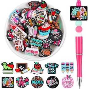 40 Pcs Silicone Focal Beads for Pens Silicone Beads Bulk for Keychain Making DIY Gift Necklace Bracelet Jewelry