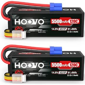 HOOVO 4S Lipo Battery 14.8V 6200mAh 120C RC Battery EC5 Plug Hard Case for RC Car Truck Buggy RC Quadcopter Helicopter Airplane Racing FPV UAV Drone (2 Pack)