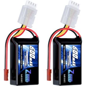 Zeee 3S Lipo Battery 600mAh 11.1V 50C with JST Plug for FPV Racing Drone Quadcopter Helicopter Airplane RC Boat RC Car RC Models(2 Pack)
