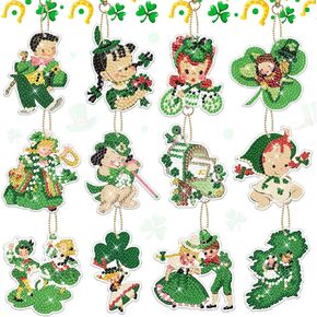 clothmile 12 Pcs Vintage St. Patrick's Day Diamond Art Keychains Lucky Shamrock Diamond Art Keychains Kit 5d DIY Diamond Art Kit for Beginners, Adults, Kids, Diamond Art Crafts Supplies (St Patrick)
