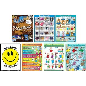 Poster Pals French Educational & Language Teaching Basic Posters, Large Colorful Charts, Classroom Reference and Instruction, FSL, 7 Pack