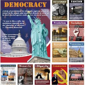 Generic Forms of Government Posters 12 Pack Social Studies Poster Economic Ideologies Poster Bulletin Board Decorations Biology Physics Classroom Decor for Teacher Supplies School Decor