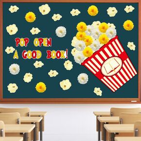 TaoBary 86 Pcs 3D Popcorn Bulletin Board Set Popcorn Paper Flower Popcorn Bucket Accents Paper Cutouts Popcorn Classroom Bulletin Board Decoration 3D Paper Flower for Back to School Party(Book)
