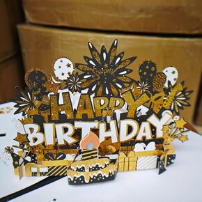 3D Pop Up Birthday Cards, Auto Play Music Warming LED Light Birthday Cake Card Pop Up Greeting Cards Laser Cut Happy Birthday Cards Best for Mom Wife Sister Boy Girl Friends 1 Pack
