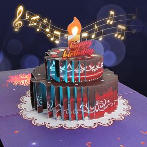 XTF2015 بطاقات عيد ميلاد الألعاب النارية 3D منبثقة كعكة الشوكولاتة والأضواء والموسيقية هدية بطاقة عيد ميلاد سعيد مع مظروف وعلامة الملاحظة للنساء ، الرجال ، والأم ، والأم ، صديق