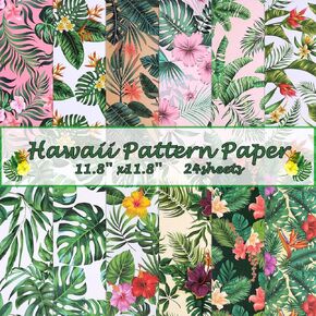 Konsait 24 Sheets Summer Scrapbook Paper 12x12 Pattern Paper Double Sided Scrapbook Paper Tropical Scrapbook Paper Hawaii Decorative Paper Craft Paper Decorative Cardstock Scrapbook Supplies