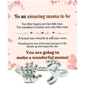 Foot and Hand Open Ring for Pregnancy Women Adjustable Gold Stering Silver Newborn Palm and Feet Cute Footprint for Miscarriage Mom Mother's Day Jewelry Gifts
